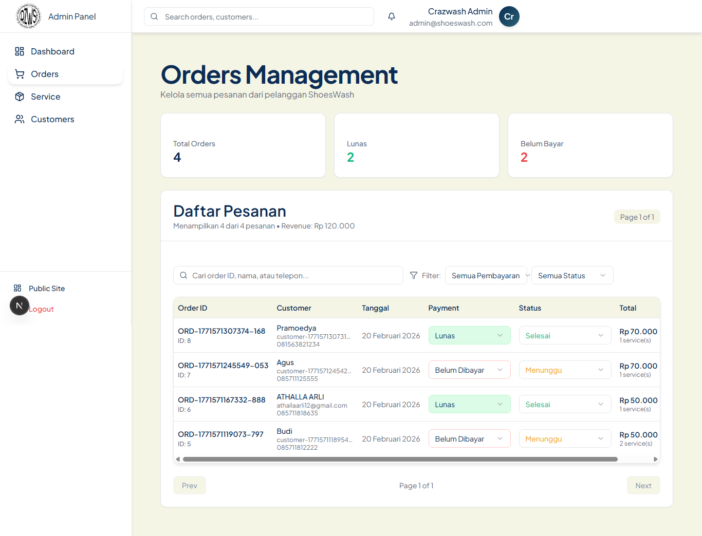 Order tracking